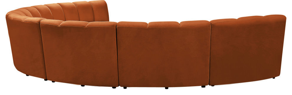 Infinity Channel Tufted Velvet Modular Chair, Cognac, 7 Piece