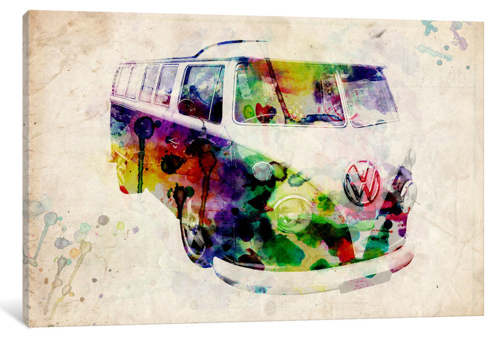 "Vw Camper Van, Urban" Wrapped Canvas Art Print, 26x18x1.5
