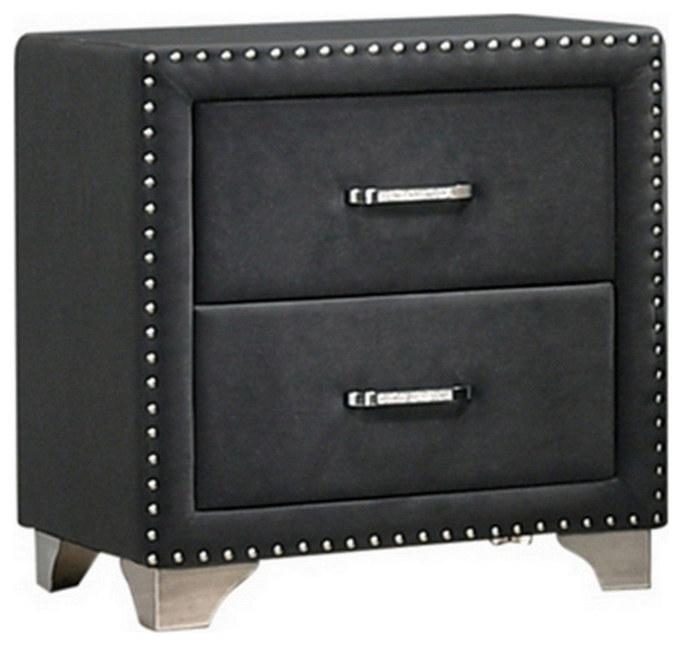 Cale 26 Inch Modern Glam Wood Nightstand, Nailhead, Gray Velvet Upholstered