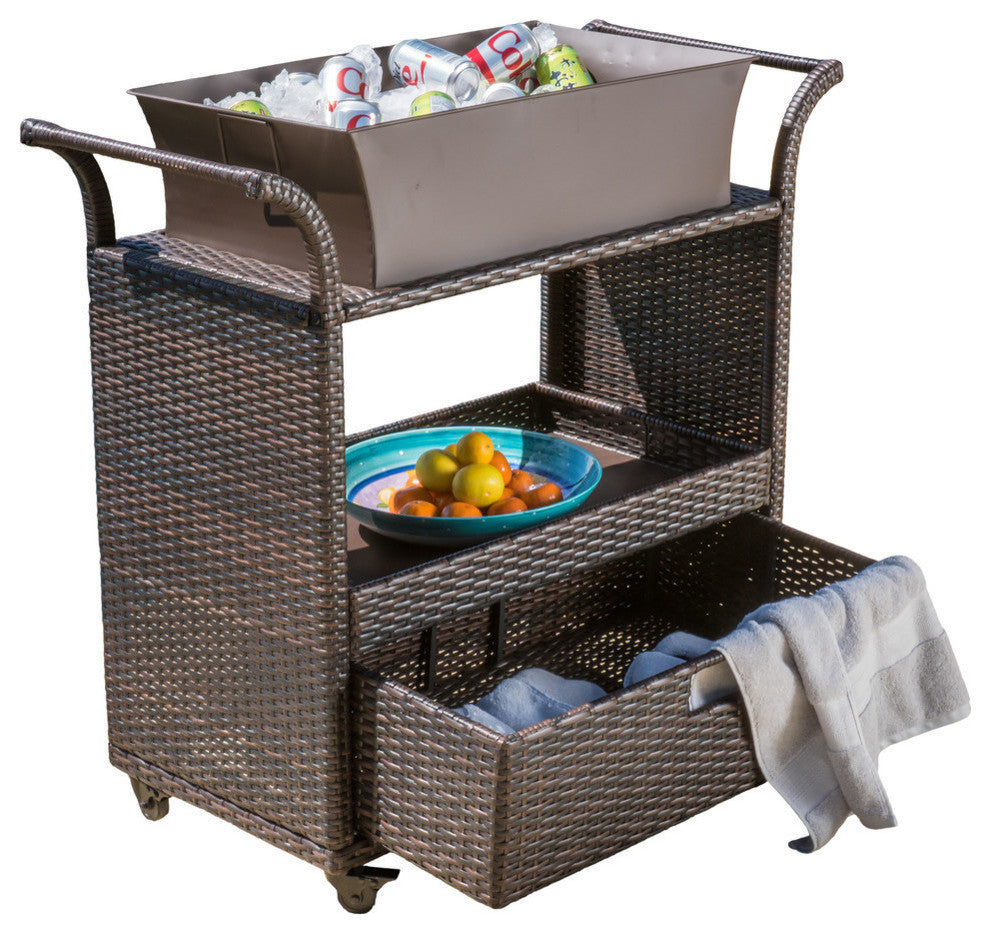 GDF Studio Tofino Multi-Brown Wicker Indoor Bar Cart