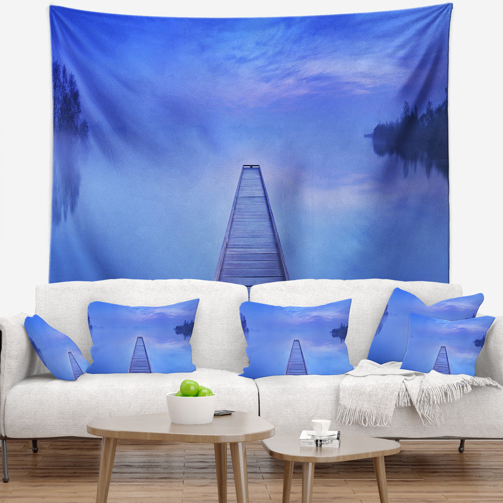 Jetty at Blue Dawn Panorama Bridge Wall Tapestry, 80"x68"