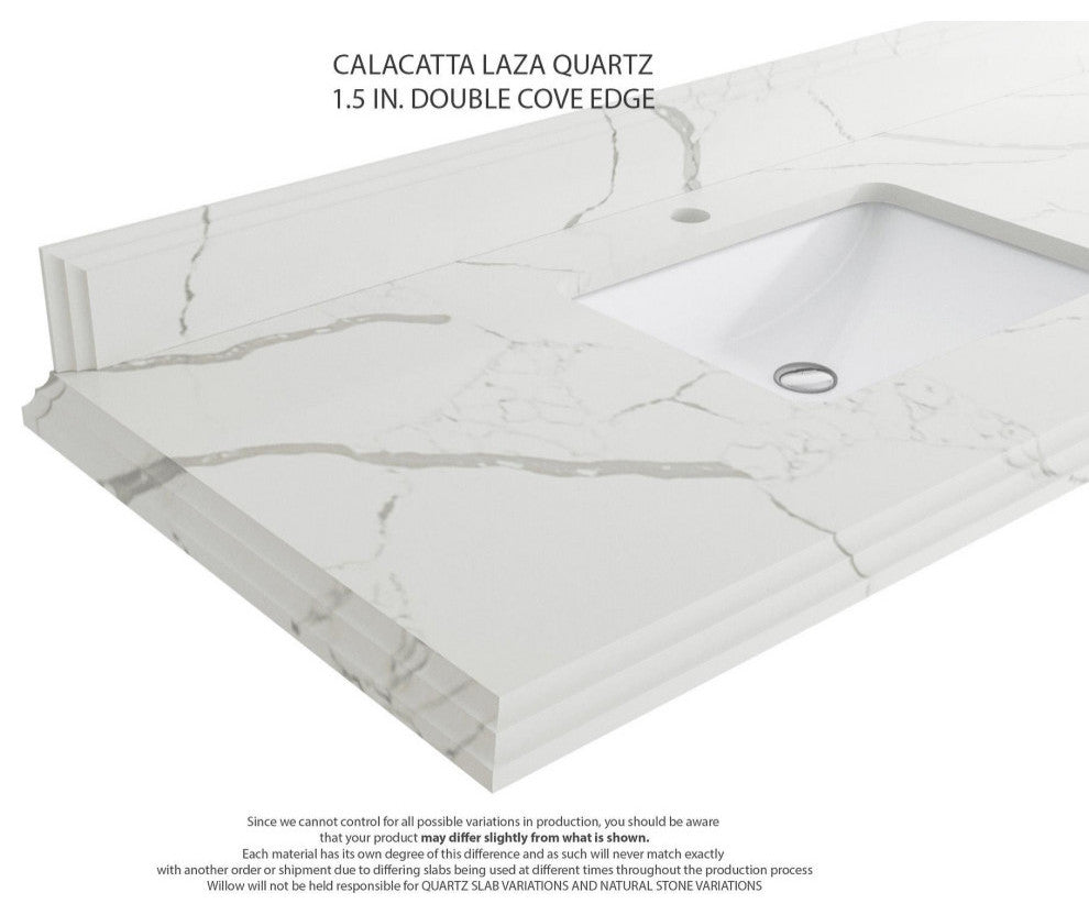 Nashville 36" Center Sink Bath Vanity, White 1.5" Calacatta Laza