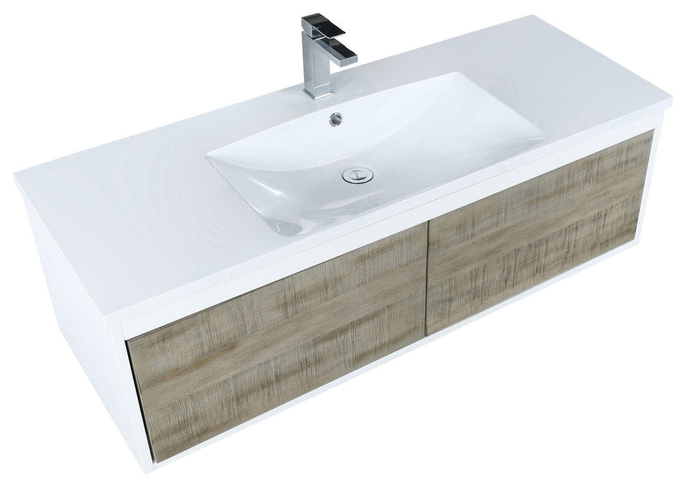 Scopi 48 Rustic Acacia Vanity, Acrylic Top With Sink, Nickel Faucet Set