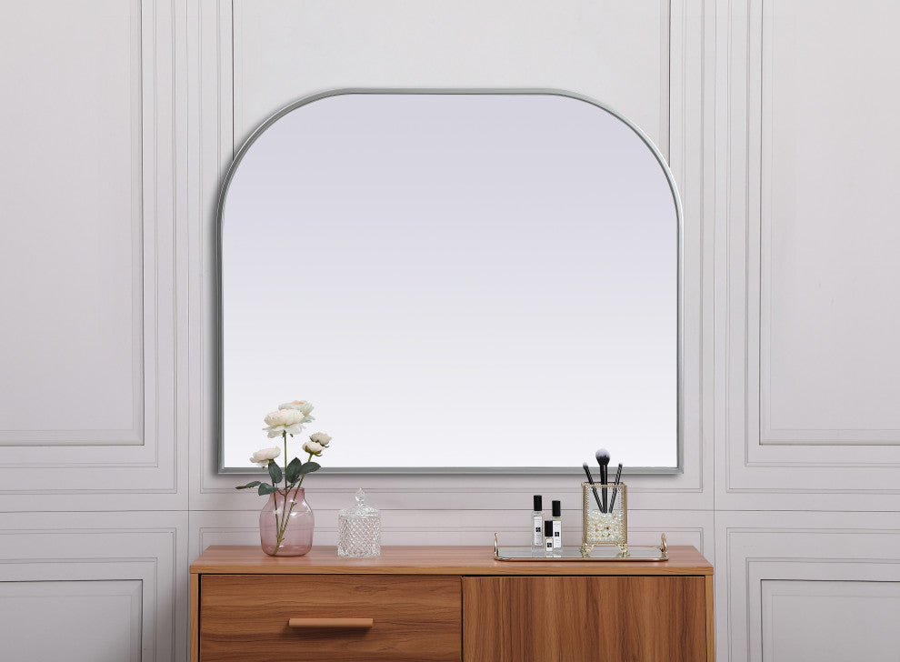 Metal Frame Arch Mirror 36X30 Inch, Silver