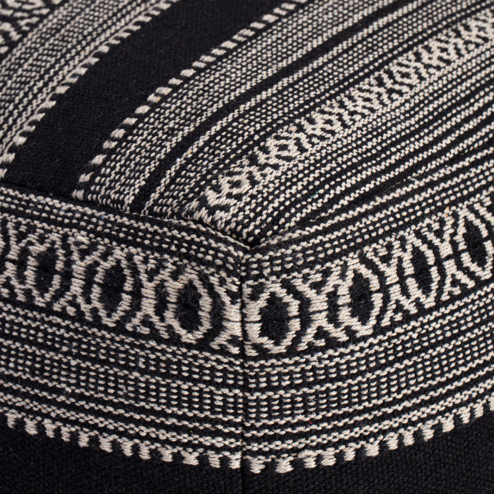 Wydown 22" x 22" x 16" Black and Ivory Pouf