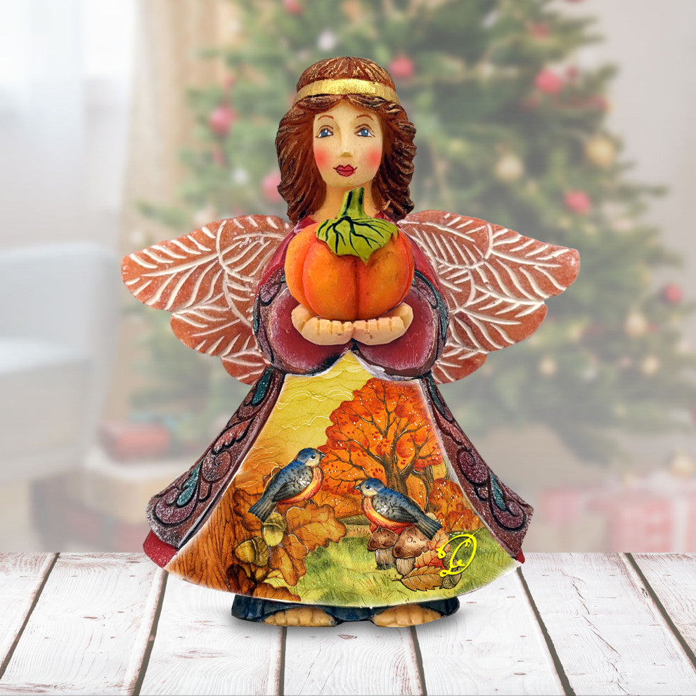 Autumn Angel With Pumpkin Handcrafted Christmas Figurine