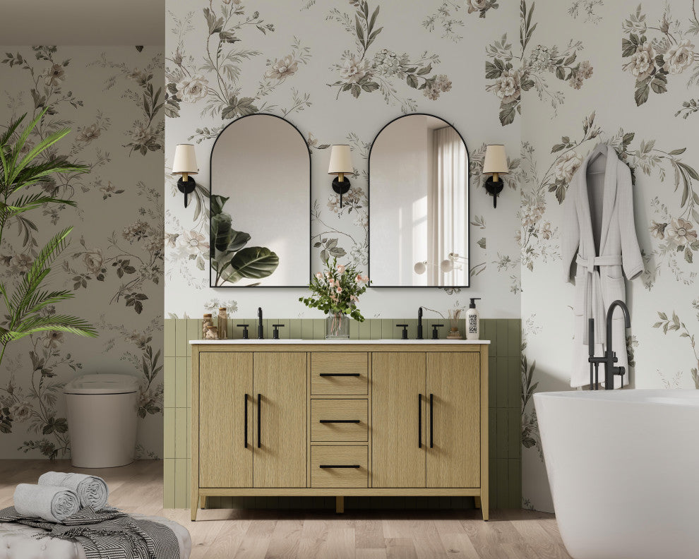 Home Living 60" Double Bathroom Vanity, Honey Brown