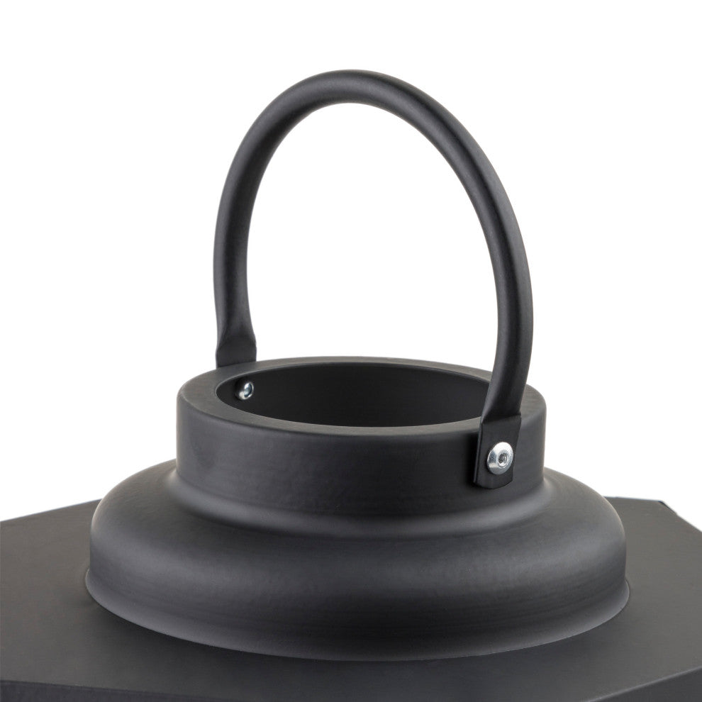 14" Tall Outdoor Hexagonal Battery-Operated Metal Lantern with LED Lights, Black