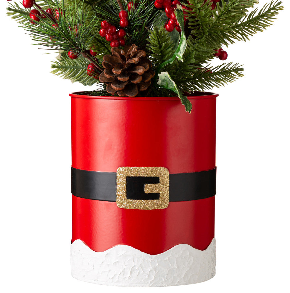 22"H Lighted Santa Belt Potted Table Tree