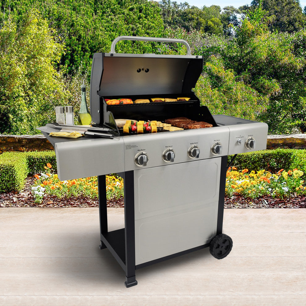 Kenmore 4 Burner Open Cart Gas Grill with Side Burner