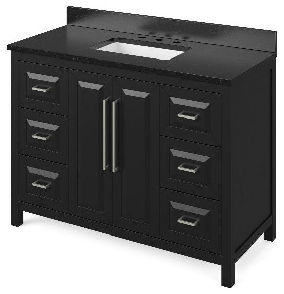 Cade Transitional 48" Black Bathroom Vanity, Black Granite Vanity Top