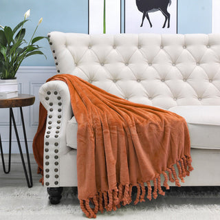 Braided Rope Flannel Fleece Throw, Burnt Orange, 60"x80"