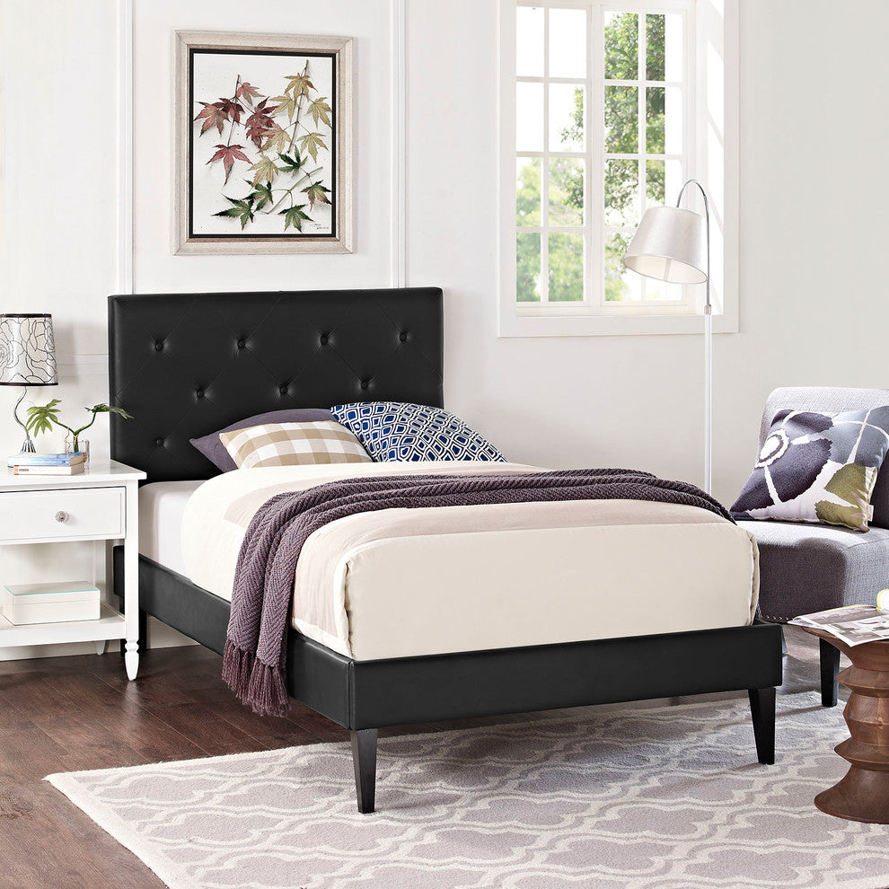 Modway Terisa Twin Vinyl Platform Bed With Squared Tapered Legs, Black