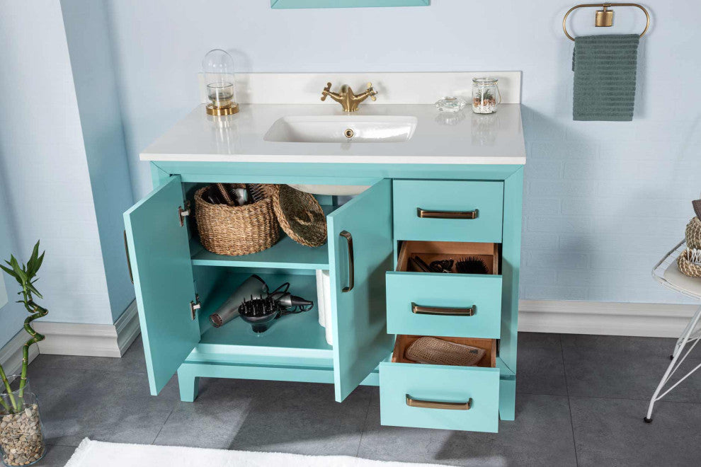Fabia Collection 42" Bathroom Vanity With Sink, Mirror, Countertop, Turquoise