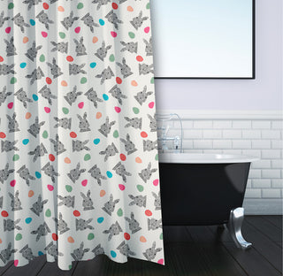 70"Wx73"L Bunnies and Eggs Shower Curtain, Whisper White