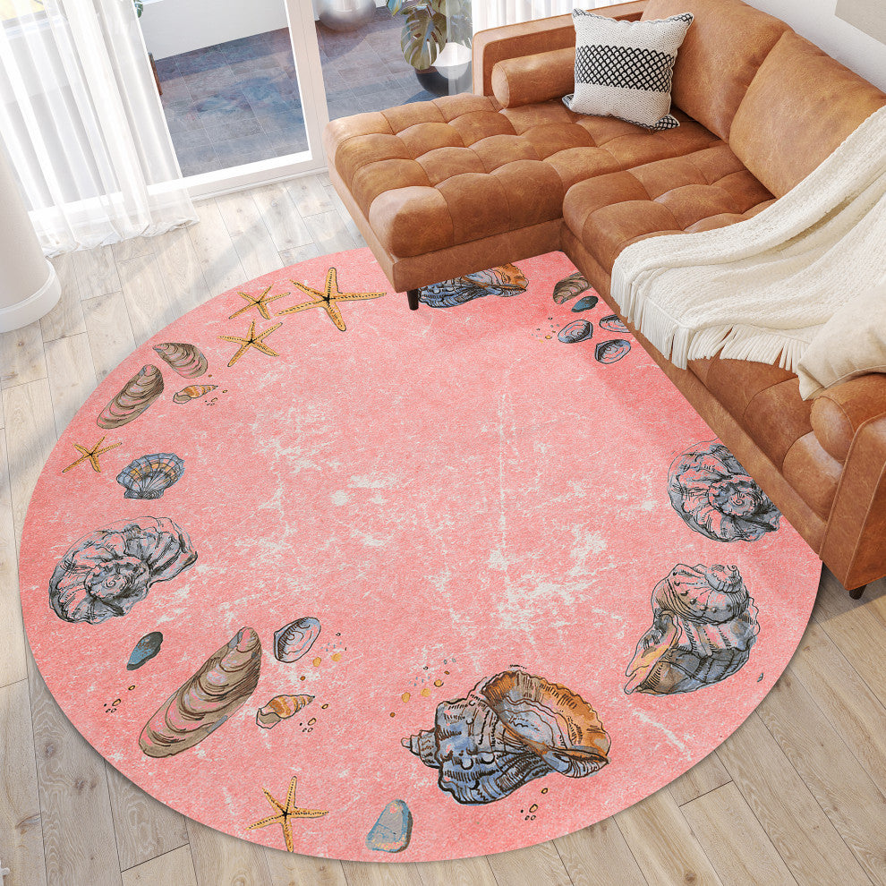 Indoor/Outdoor Seabreeze SZ9 Salmon Machine Washable 8' x 8' Round Rug