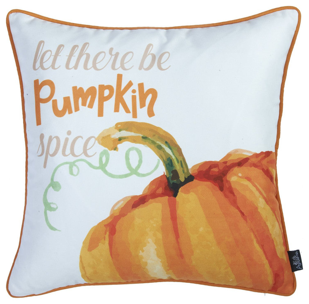 Set Of Four 18" Orange And White Pumpkin Spice Throw Pillow Covers