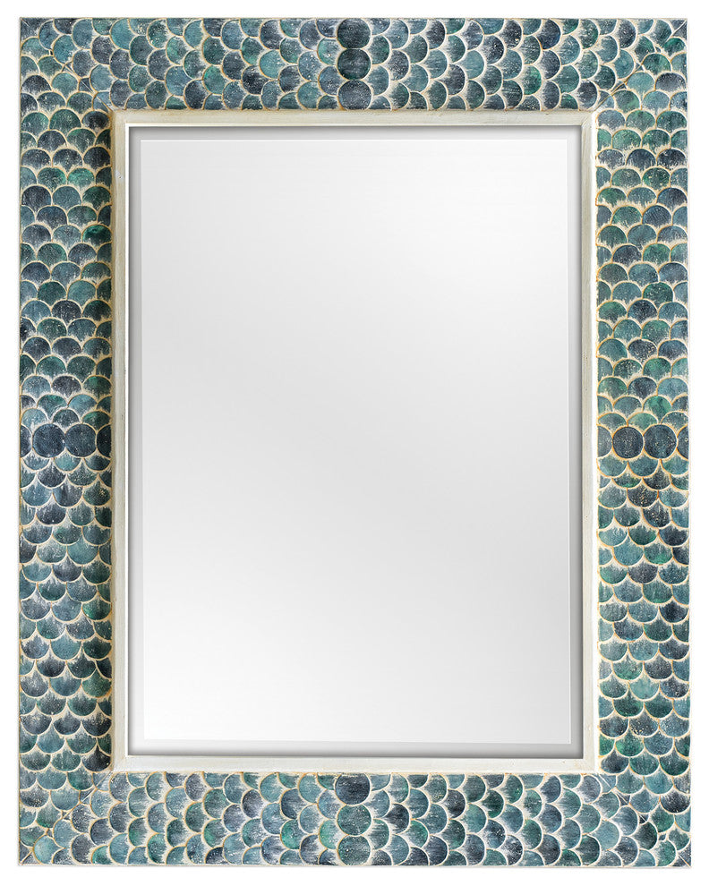 Luxe Large Aqua Blue Coastal Mosaic Wall Mirror | Vanity Scales Green Tropical