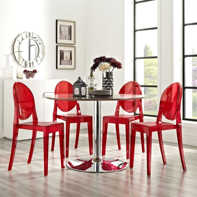 Modern Contemporary Dining Chairs Set of 4, Red, Plastic
