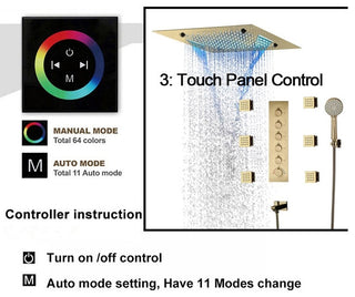 LED Shower System With Body Jets and Hand Shower, Style 1- Touch Panel Light