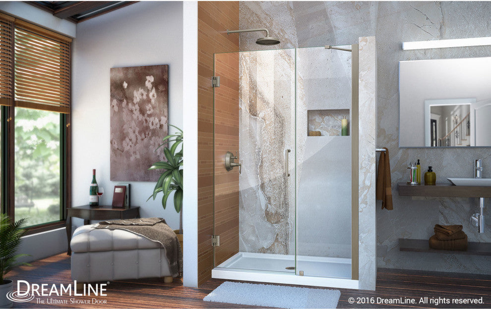DreamLine Unidoor 43" to 44" Frameless Hinged Shower Door, Brushed Nickel