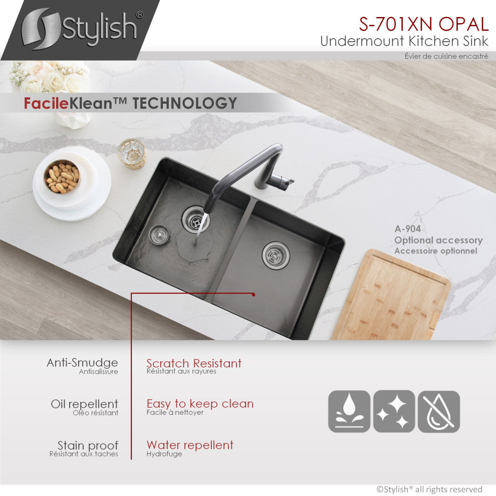 STYLISH 32in Graphite Black Double Bowl Undermount Stainless Steel Kitchen Sink