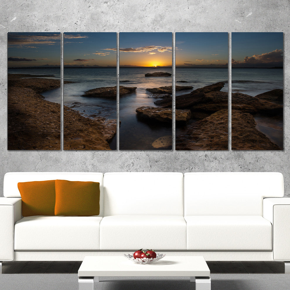 "Rocky Sydney Beach at Sunset" Canvas Print, 5 Panels