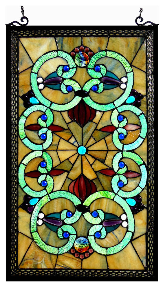 HEATHER, Tiffany-glass Victorian Window Panel, 17x28