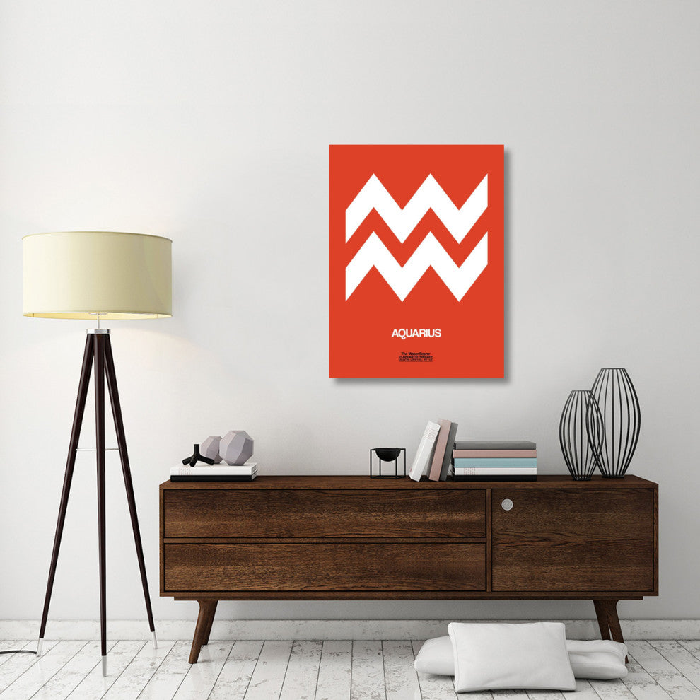 "Aquarius Zodiac Sign White on Orange" Fine Art Print