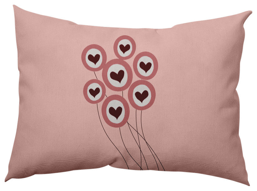 Love Balloons Valentines Indoor/Outdoor Lumbar Pillow, Pink, 14x20"