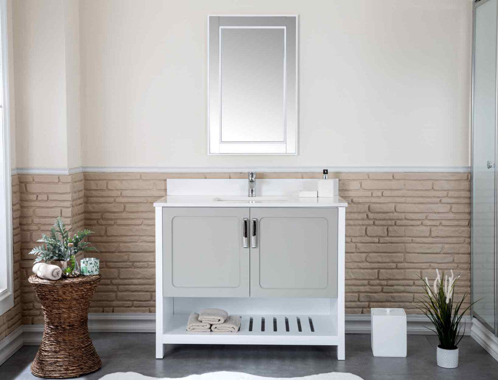 Florin Collection 42" Bathroom Vanity With Sink, Mirror, Countertop, Gray