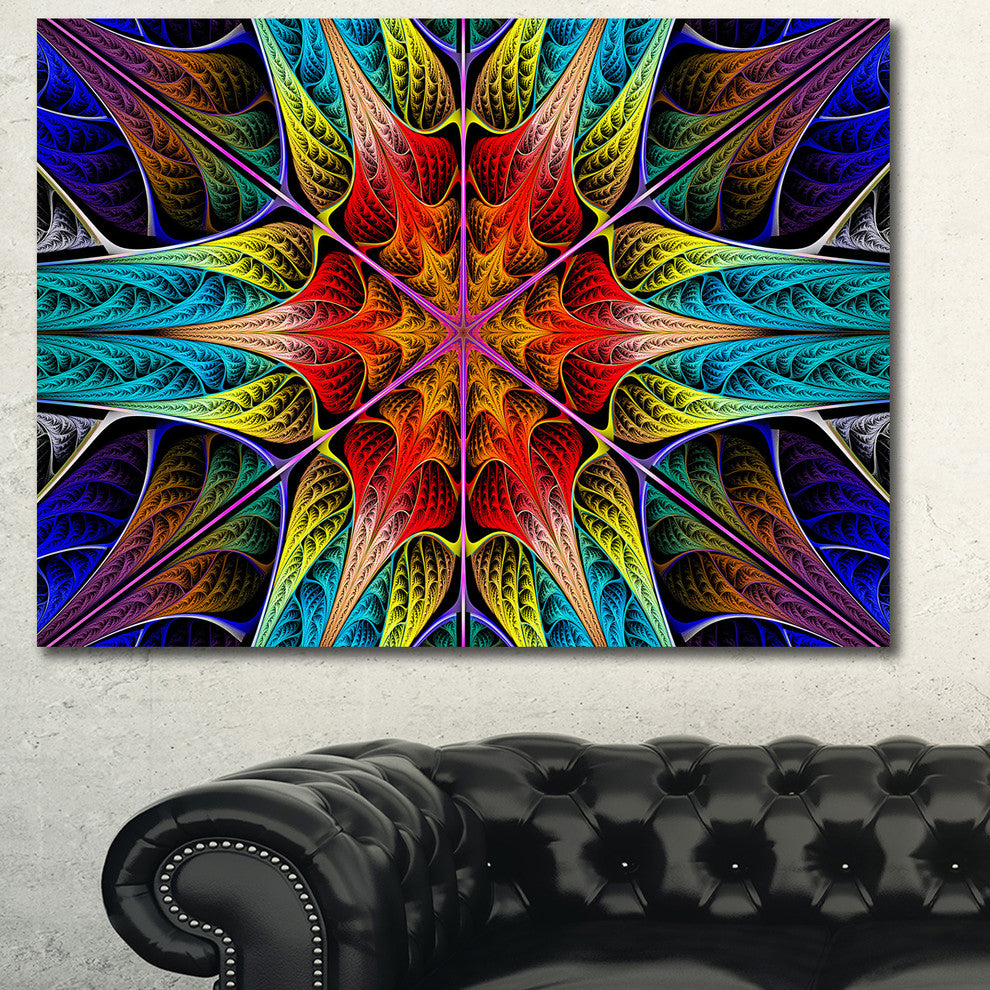 Colorful Fractal Stained Glass, Oversized Abstract Canvas Art Print, 60x40