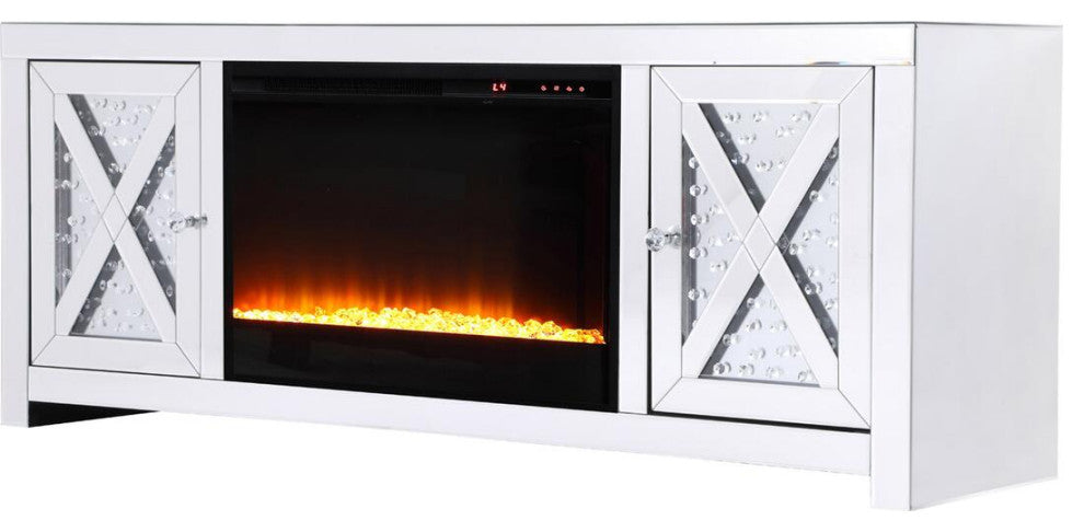 59"Crystal Mirrored Tv Stand With Crystal Insert Fireplace