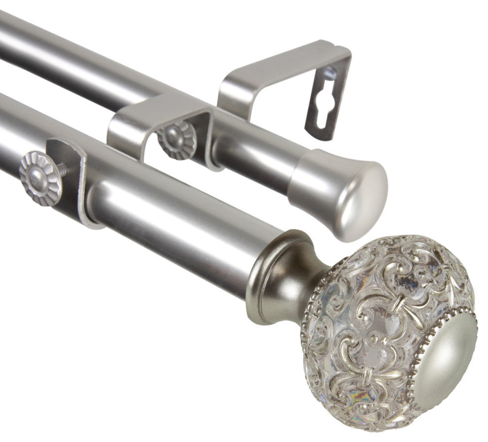 Elyse Double Curtain Rod 1" Od 120-170", Satin Nickel