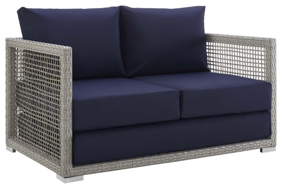 Aura Outdoor Patio Wicker Rattan Loveseat, Navy