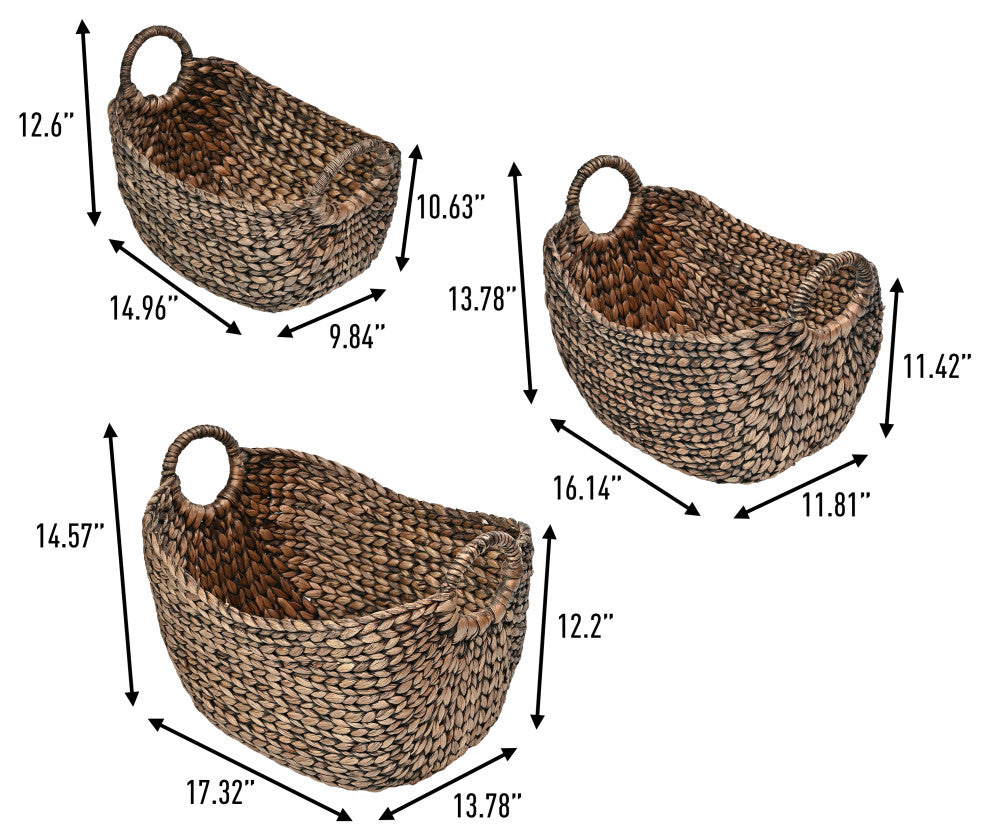 Nellie Classic Handwoven Hyacinth Storage Boat Baskets With Handles, Set of 3