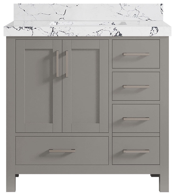 Malibu 36 Center Sink Bath Vanity in Elephant Skin Gray 2" Viola Night