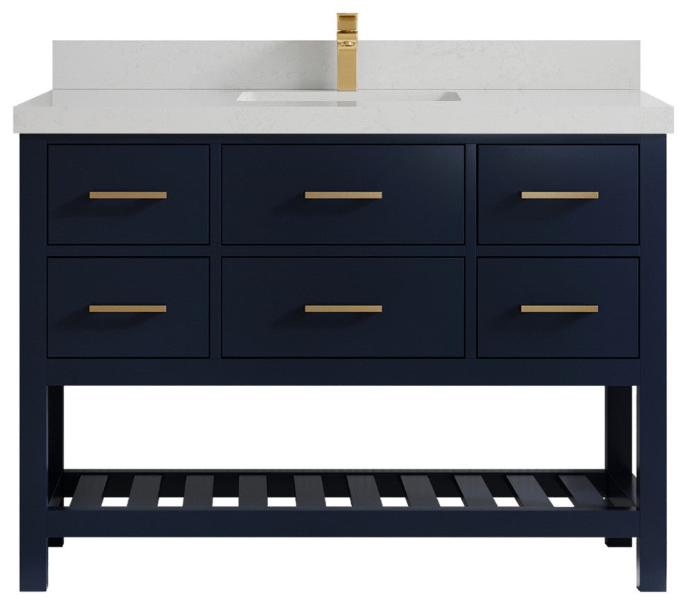 Parker 48 Single Sink Bath Vanity in Navy Blue  2" Carrara Quartz