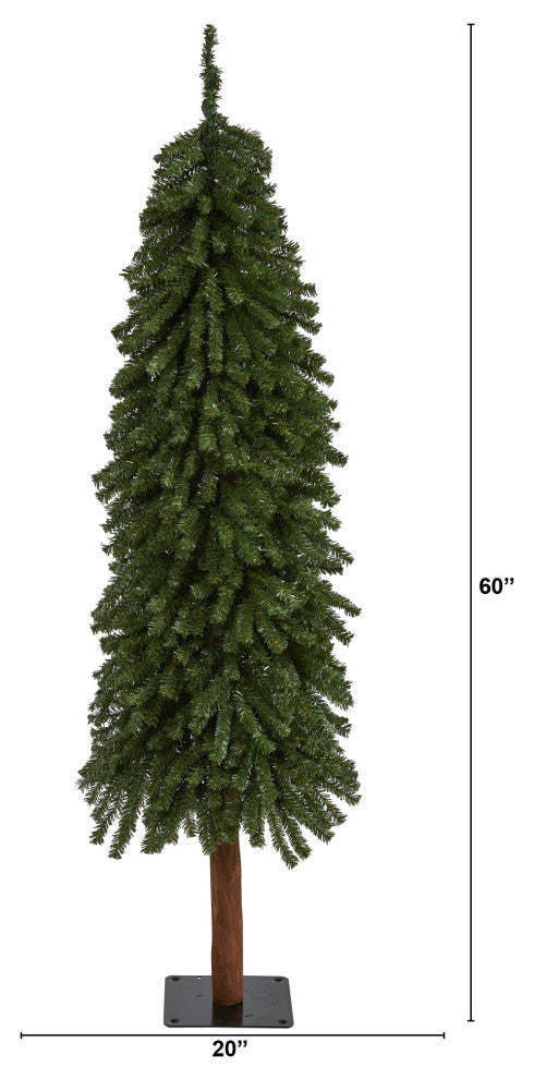 5' Grand Alpine Faux Christmas Tree With 469 Bendable Branches on Natural Trunk