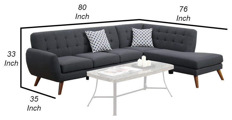 Benzara BM168751 Polyfiber 2 Pieces Sectional With 2 Pillows, Dark Gray