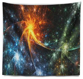 Colorful Fireworks with Stars Abstract Wall Tapestry, 39"x32"
