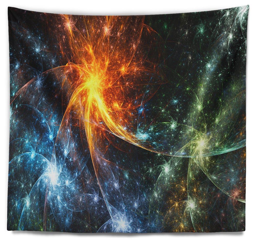 Colorful Fireworks with Stars Abstract Wall Tapestry, 39"x32"