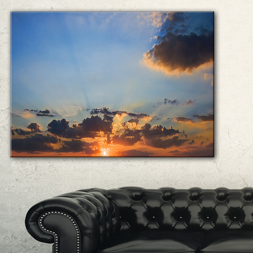 "Beautiful Cloudy Sunset Panorama" Extra Large Seascape Art Canvas, 40"x20"