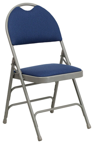 2 Pack HERCULES Extra Large Triple Braced Folding Chair with Easy-Carry Handle, Navy Fabric/Gray Frame