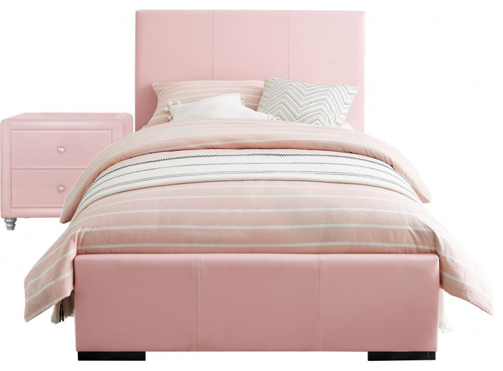 Pink Upholstered Twin Platform Bed With Nightstand