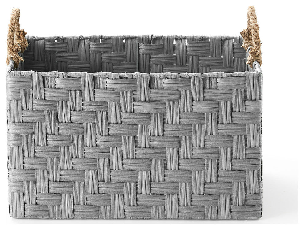 Nautica 3-Piece Set Rectangle Storage Bins with Rope Handles, Gray