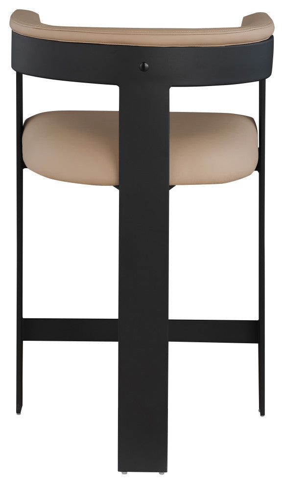 Romeo Upholstered Counter Stool, Set of 2, Tan, Vegan Leather, Matte Black