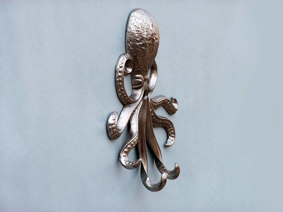 Brushed Nickel Wall Mounted Octopus Hooks 7"