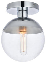 Living District Eclipse 1-Light Metal & Glass Flush Mount in Chrome/Clear