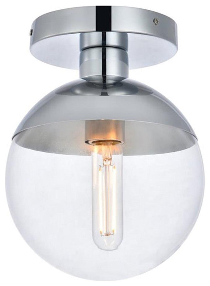 Living District Eclipse 1-Light Metal & Glass Flush Mount in Chrome/Clear